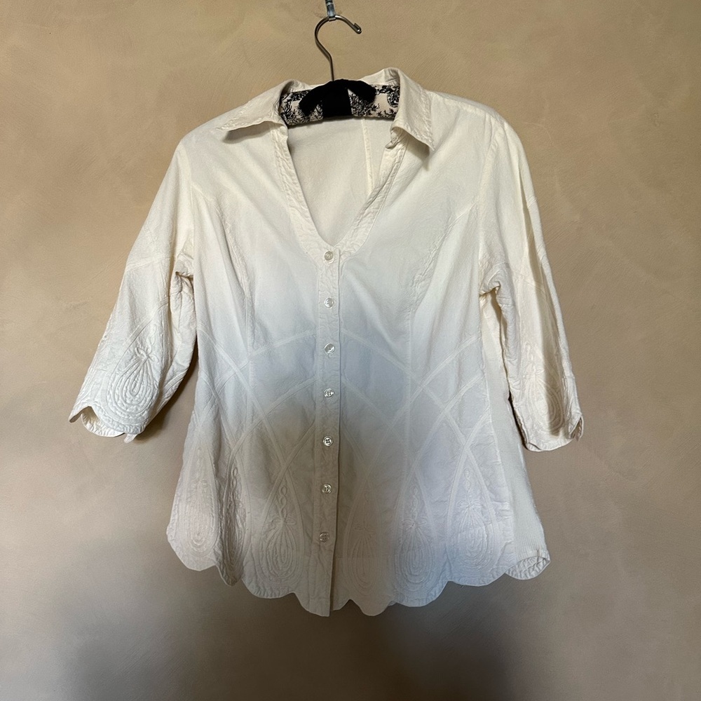 Soft Surroundings Cream Button Down Long Sleeve Shirt size xs - Picture 1 of 6
